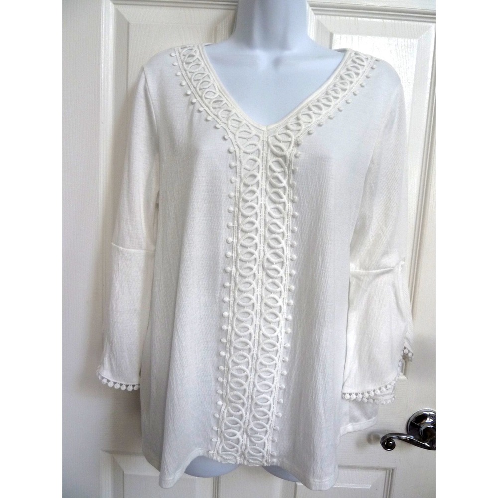 FYVE White Gauzy Flared Split Sleeve Top Fairy Gypsy Peasant Large